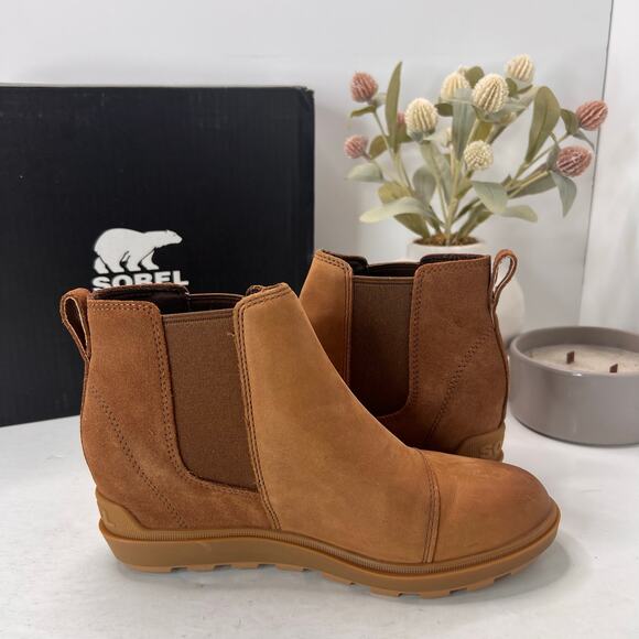 Sorel Evie II Chelsea Boot Waterproof Leather/Suede Wedge Brown Women 7 NWB - Picture 7 of 11